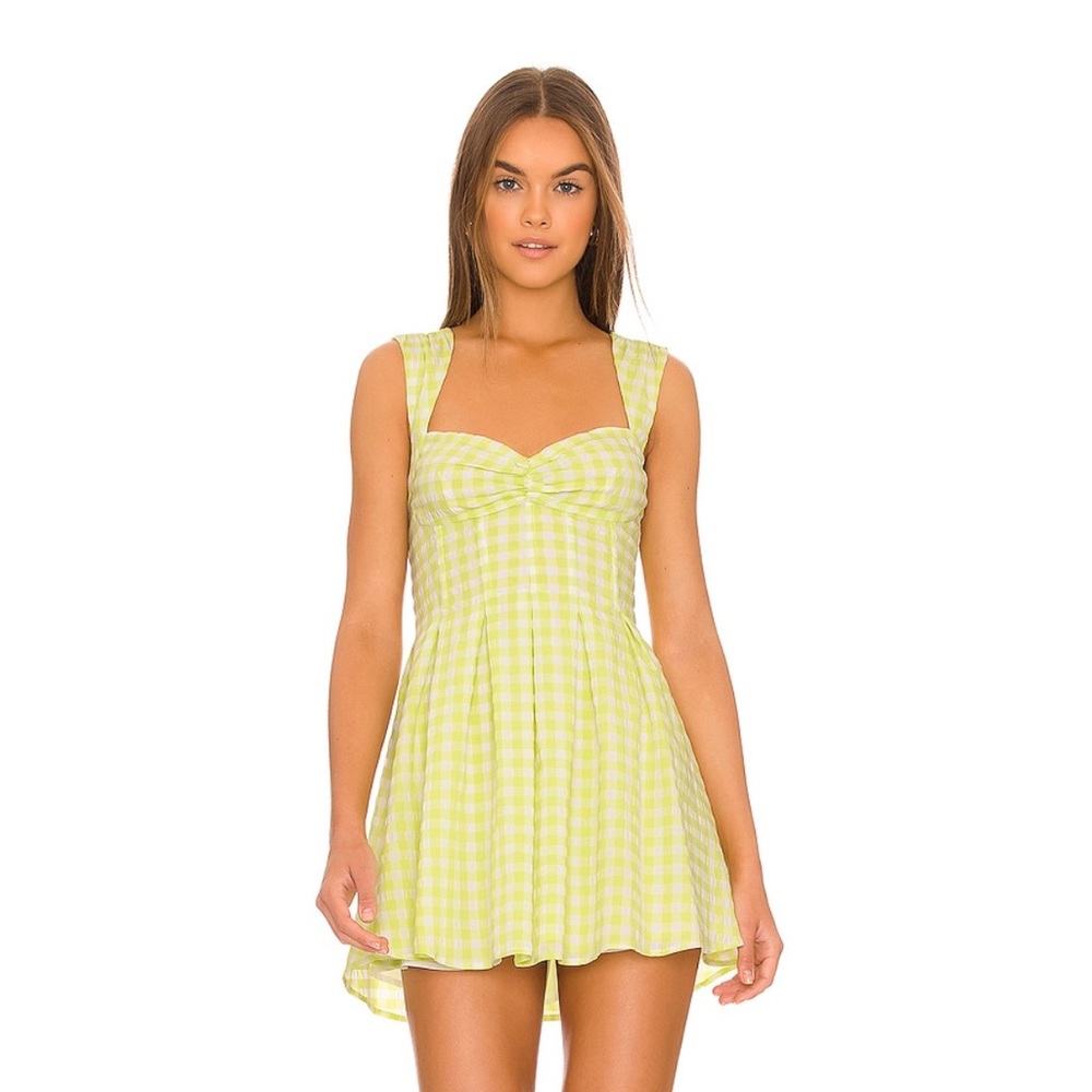 For Love & Lemons August Mini Dress in Green Gingham